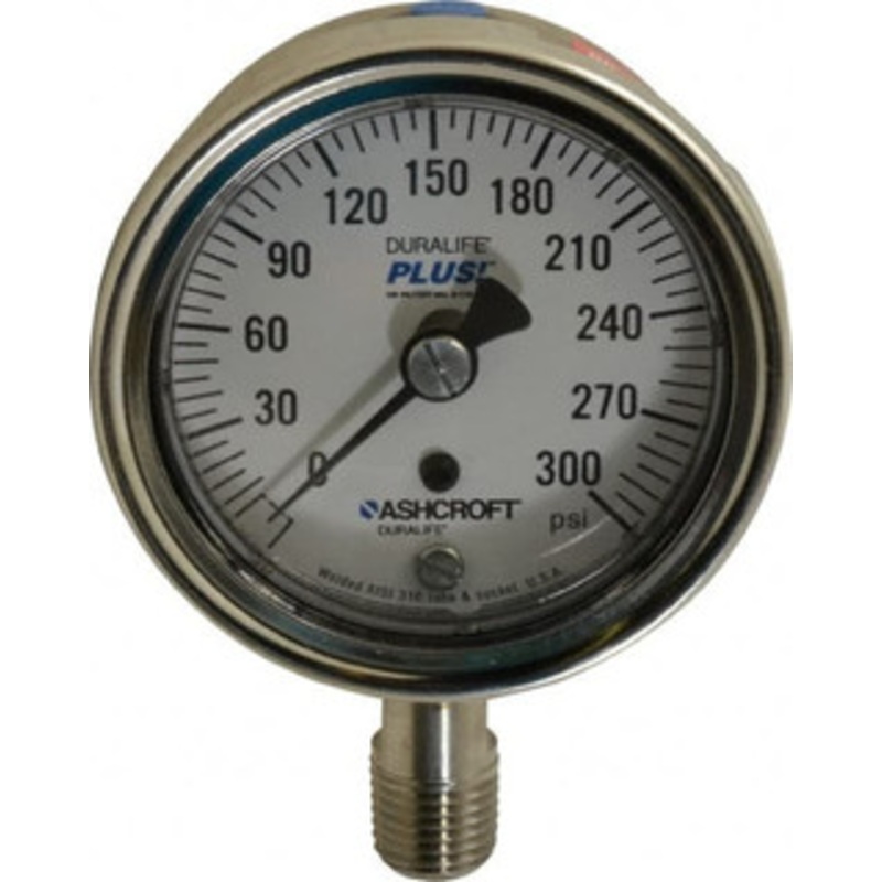 Ashcroft 2-1/2 Dial, 1/4 Thread, 0-300 Scale Range, Pressure Gauge Lower Connection Mount, Accurate to 1% of Scale 94331XLL – 75011395
