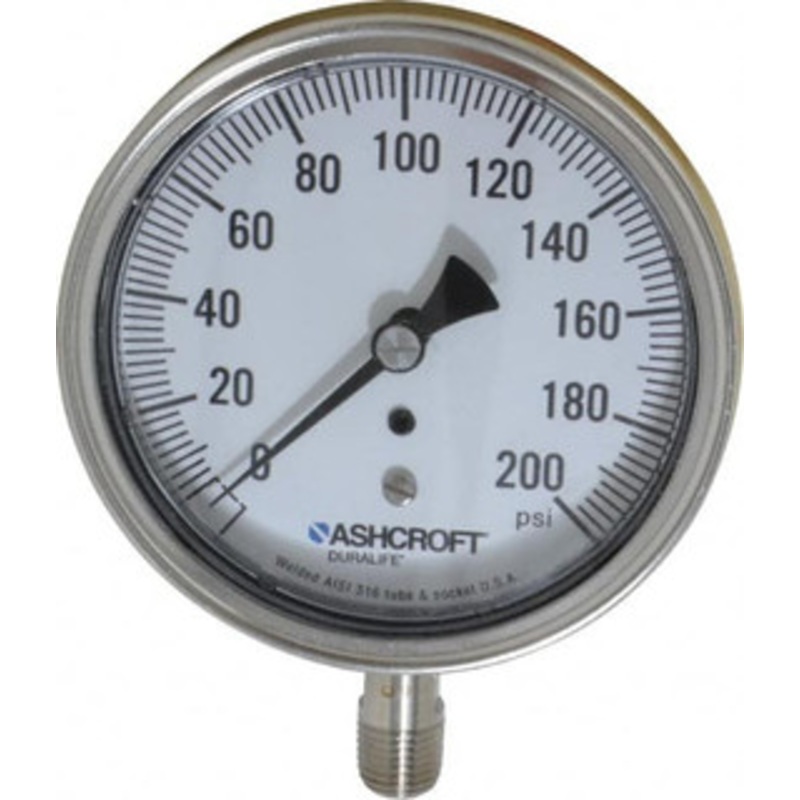 Ashcroft 3-1/2 Dial, 1/4 Thread, 0-200 Scale Range, Pressure Gauge Lower Connection Mount, Accurate to 1% of Scale 94340 – 56481963