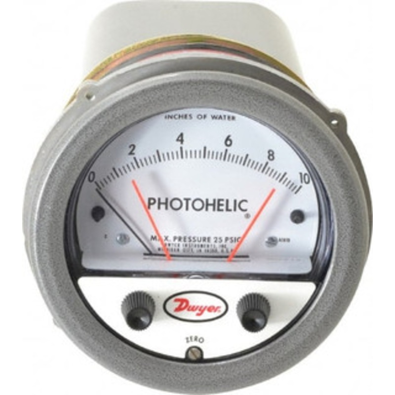 Dwyer Instruments 25 Max psi, 2% Accuracy, NPT Thread Photohelic Pressure Switch 1/8 Inch Thread, 10 Inch Water Column, 120F Max A3010 – 00497537