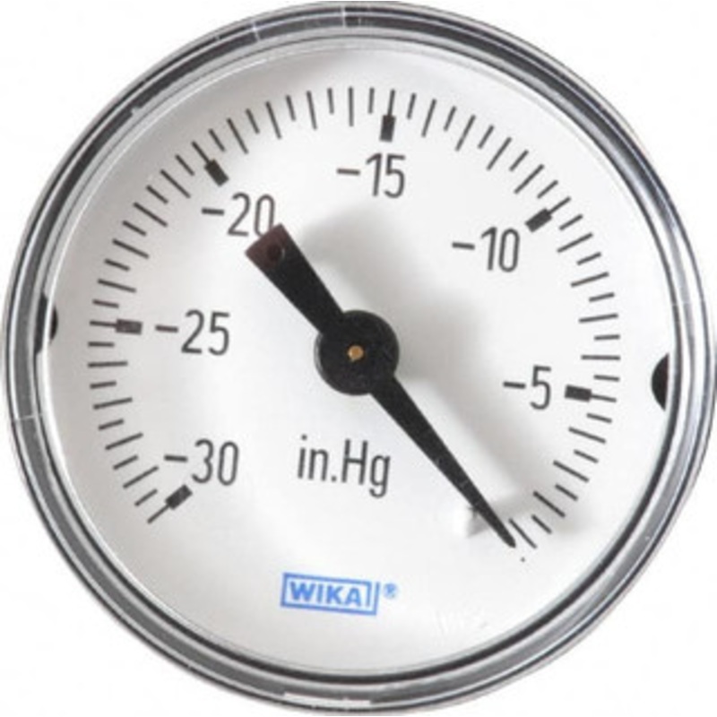 WIKA 1-1/2 Dial, 1/8 Thread, 30-0 Scale Range, Pressure Gauge Center Back Connection Mount, Accurate to 3-2-3% of Scale 9690128 – 88073499