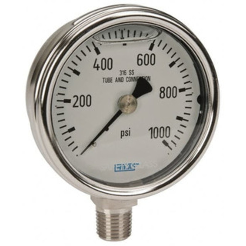 WIKA 2-1/2 Dial, 1/4 Thread, 0-1,000 Scale Range, Pressure Gauge Lower Connection Mount, Accurate to 2-1-2% of Scale 9831954 – 63148837