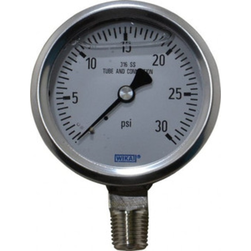 WIKA 2-1/2 Dial, 1/4 Thread, 0-30 Scale Range, Pressure Gauge Lower Connection Mount, Accurate to 1.5% of Scale 9833590 – 56454507