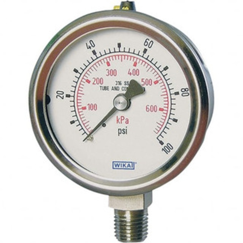WIKA 2-1/2 Dial, 1/4 Thread, 0-6 Scale Range, Pressure Gauge Lower Connection Mount, Accurate to 2-1-2% of Scale 50623851 – 31378581