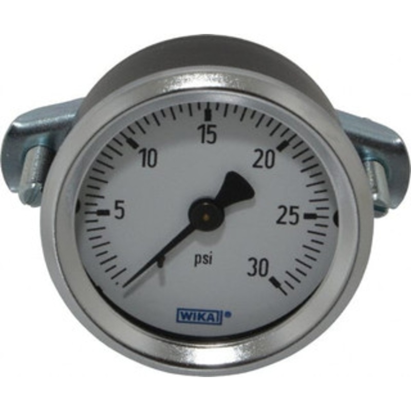 WIKA 2 Dial, 1/4 Thread, 0-30 Scale Range, Pressure Gauge U-Clamp Panel Mount, Center Back Connection Mount, Accurate to 3-2-3% of Scale 50786491 – 63148092