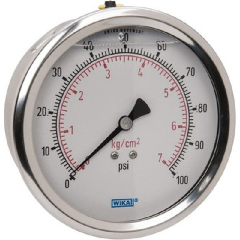 WIKA 4 Dial, 1/4 Thread, 0-100 Scale Range, Pressure Gauge Lower Back Connection Mount, Accurate to 1% of Scale 9694264 – 56454234