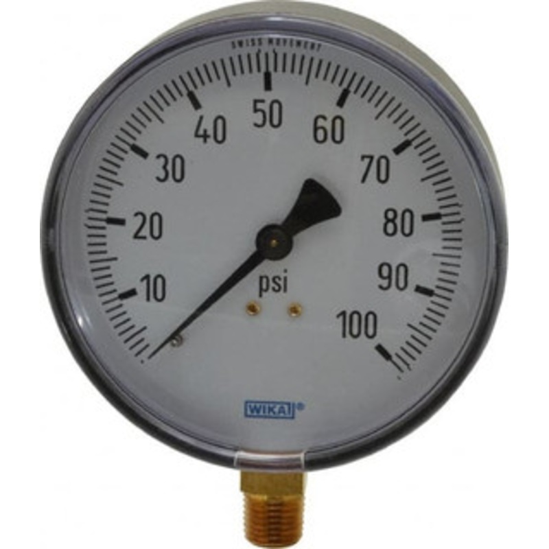 WIKA 4 Dial, 1/4 Thread, 0-100 Scale Range, Pressure Gauge Lower Connection Mount, Accurate to 3-2-3% of Scale 4256000 – 84371277