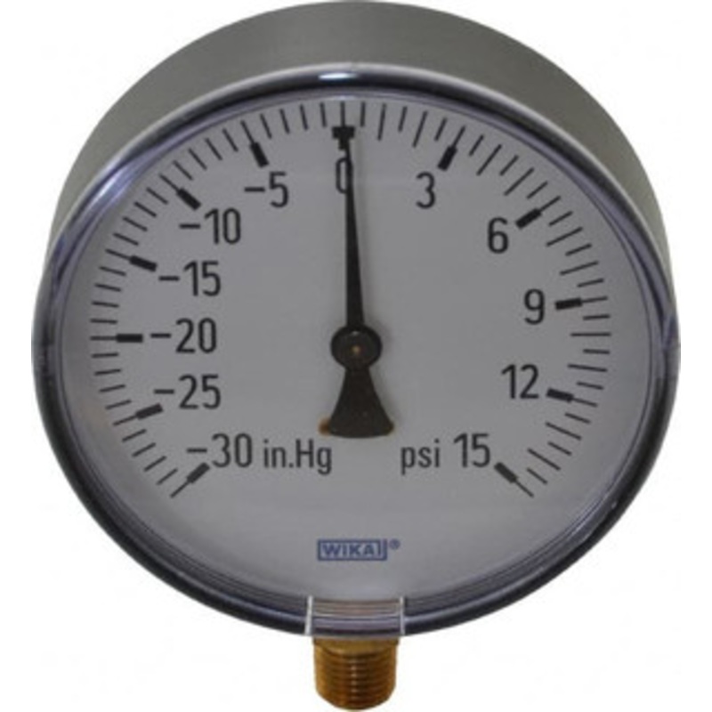 WIKA 4 Dial, 1/4 Thread, 30-0-15 Scale Range, Pressure Gauge Lower Connection Mount, Accurate to 3-2-3% of Scale 4255918 – 63146518