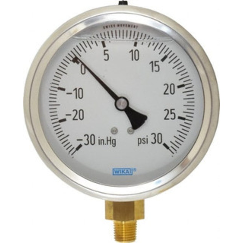 WIKA 4 Dial, 1/4 Thread, 30-0-30 Scale Range, Pressure Gauge Lower Connection Mount, Accurate to 1% of Scale 9699045 – 56453921