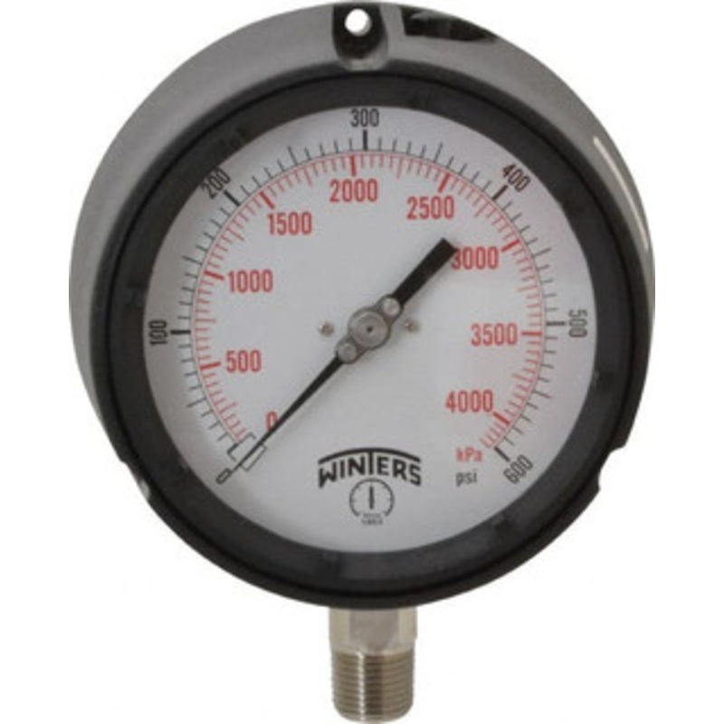 Winters Instruments 4-1/2 Dial, 1/2 Thread, 0-600 Scale Range, Pressure Gauge Lower Connection Mount, Accurate to 0.5% of Scale PPC5069 – 89906119