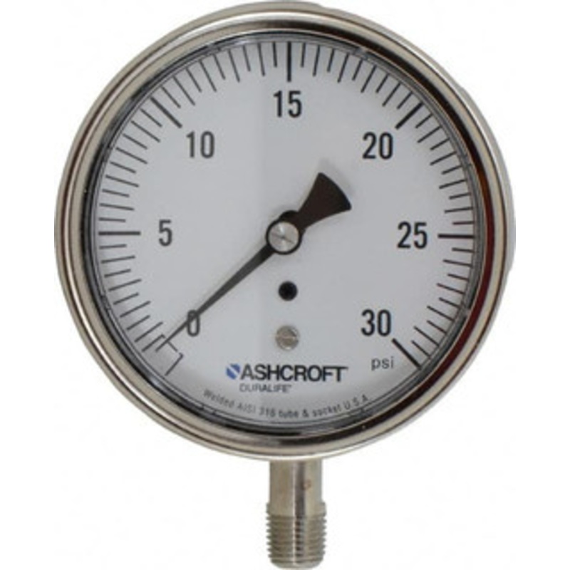Ashcroft 3-1/2 Dial, 1/4 Thread, 0-30 Scale Range, Pressure Gauge Lower Connection Mount, Accurate to 1% of Scale 94336 – 56481922