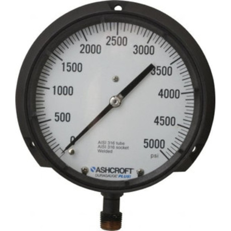 Ashcroft 6 Dial, 1/2 Thread, 0-5,000 Scale Range, Pressure Gauge Lower Connection Mount, Accurate to 0.5% of Scale 601379S04LXLL5K – 74986373
