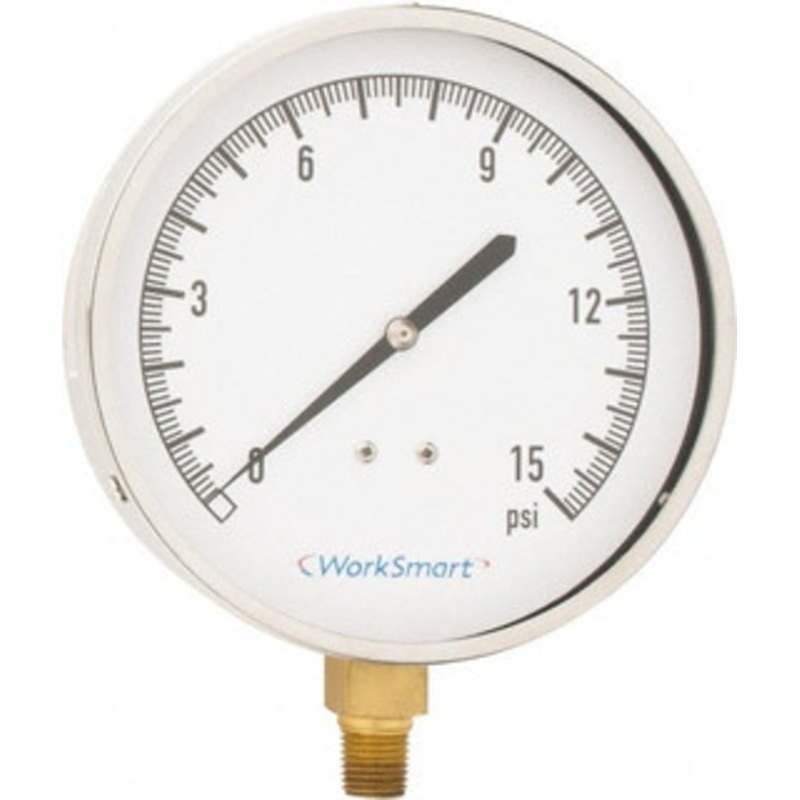 Value Collection 4-1/2 Dial, 1/4 Thread, 0-15 Scale Range, Pressure Gauge Lower Connection Mount, Accurate to 0.01% of Scale WS-PE-269 – 59274282
