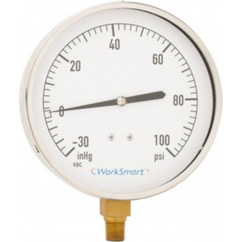 Value Collection 4-1/2 Dial, 1/4 Thread, 30-0-100 Scale Range, Pressure Gauge Lower Connection Mount, Accurate to 0.01% of Scale WS-PE-267 – 59274308
