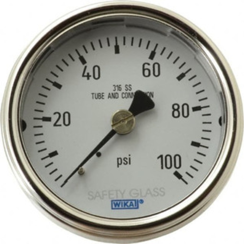 WIKA 2-1/2 Dial, 1/4 Thread, 0-100 Scale Range, Pressure Gauge Center Back Connection Mount, Accurate to 2-1-2% of Scale 9745165 – 74679259