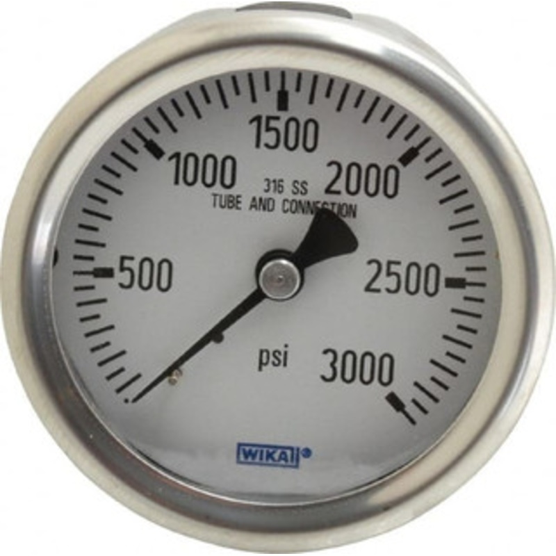 WIKA 2-1/2 Dial, 1/4 Thread, 0-3,000 Scale Range, Pressure Gauge Center Back Connection Mount, Accurate to 1.5% of Scale 9768238 – 56452618
