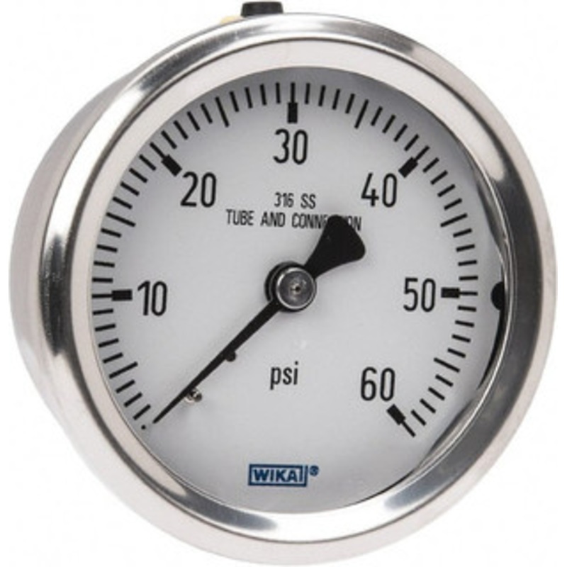 WIKA 2-1/2 Dial, 1/4 Thread, 0-60 Scale Range, Pressure Gauge Center Back Connection Mount, Accurate to 1.5% of Scale 9768335 – 56452519