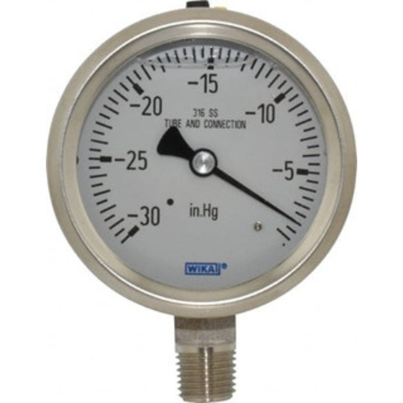 WIKA 2-1/2 Dial, 1/4 Thread, 30-0 Scale Range, Pressure Gauge Lower Connection Mount, Accurate to 1.5% of Scale 9833646 – 56454457