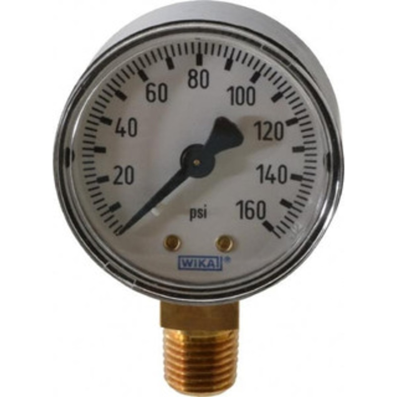 WIKA 2 Dial, 1/4 Thread, 0-160 Scale Range, Pressure Gauge Lower Connection Mount, Accurate to 3-2-3% of Scale 4252951 – 02297240