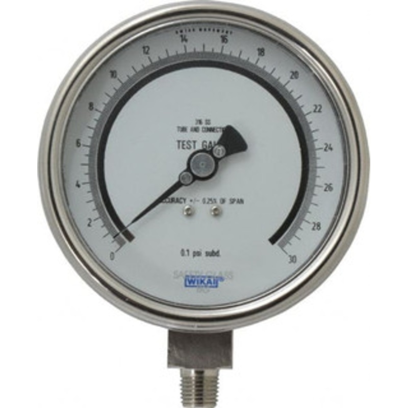 WIKA 4 Dial, 1/4 Thread, 0-30 Scale Range, Pressure Gauge Lower Connection Mount, Accurate to 0.25% of Scale 4220030 – 76802818