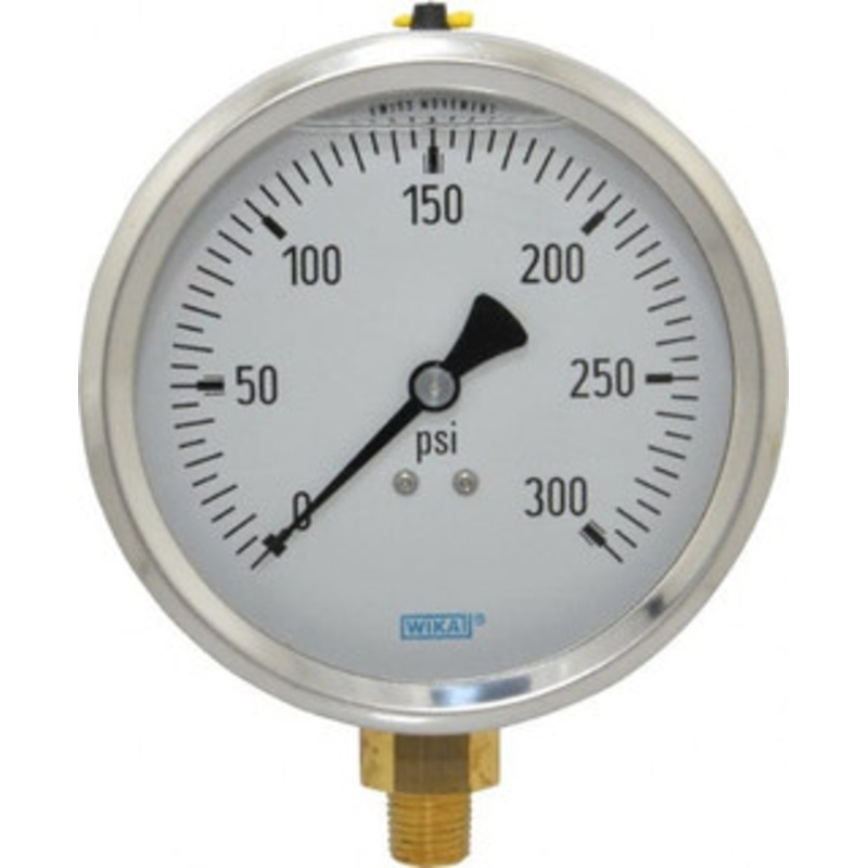 WIKA 4 Dial, 1/4 Thread, 0-300 Scale Range, Pressure Gauge Lower Connection Mount, Accurate to 1% of Scale 9699142 – 56454036