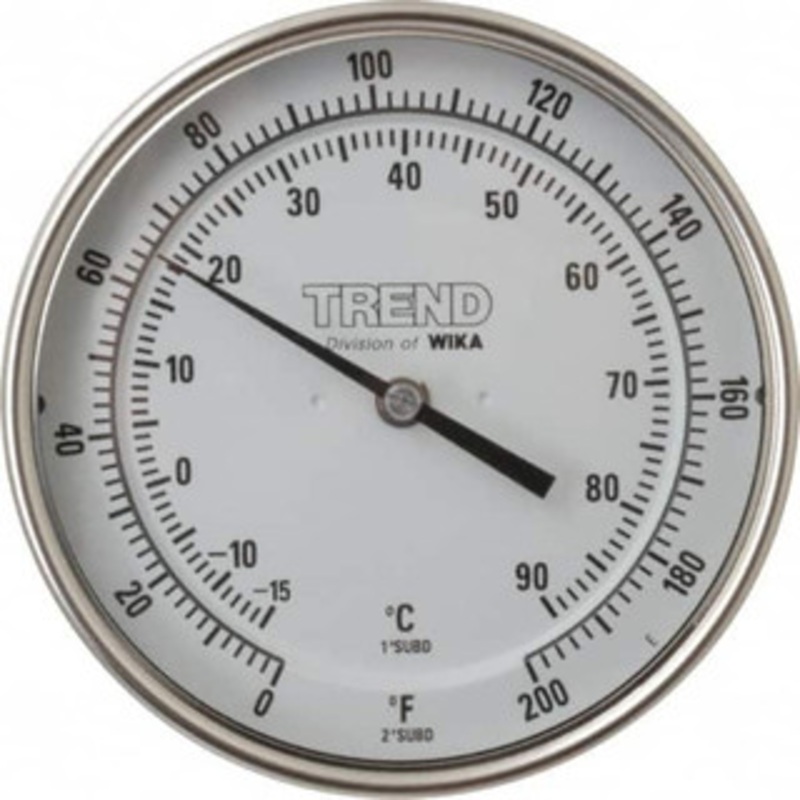 WIKA 4 Stem, 0 to 200 F Bi-Metal Thermometer Back Connected, 1% Accurate, Stainless Steel 52939478 – 56428949