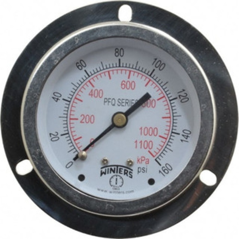 Winters Instruments 2-1/2 Dial, 1/4 Thread, 0-160 Scale Range, Pressure Gauge Front Flange Panel Mount, Center Back Connection Mount, Accurate to 1.5% of Scale PFQ905-DRY-25FF – 89905632