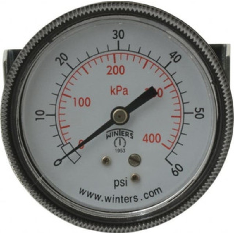 Winters Instruments 2-1/2 Dial, 1/4 Thread, 0-60 Scale Range, Pressure Gauge U-Clamp Panel Mount, Center Back Connection Mount, Accurate to 2.5% of Scale P9U901438UC – 89905798