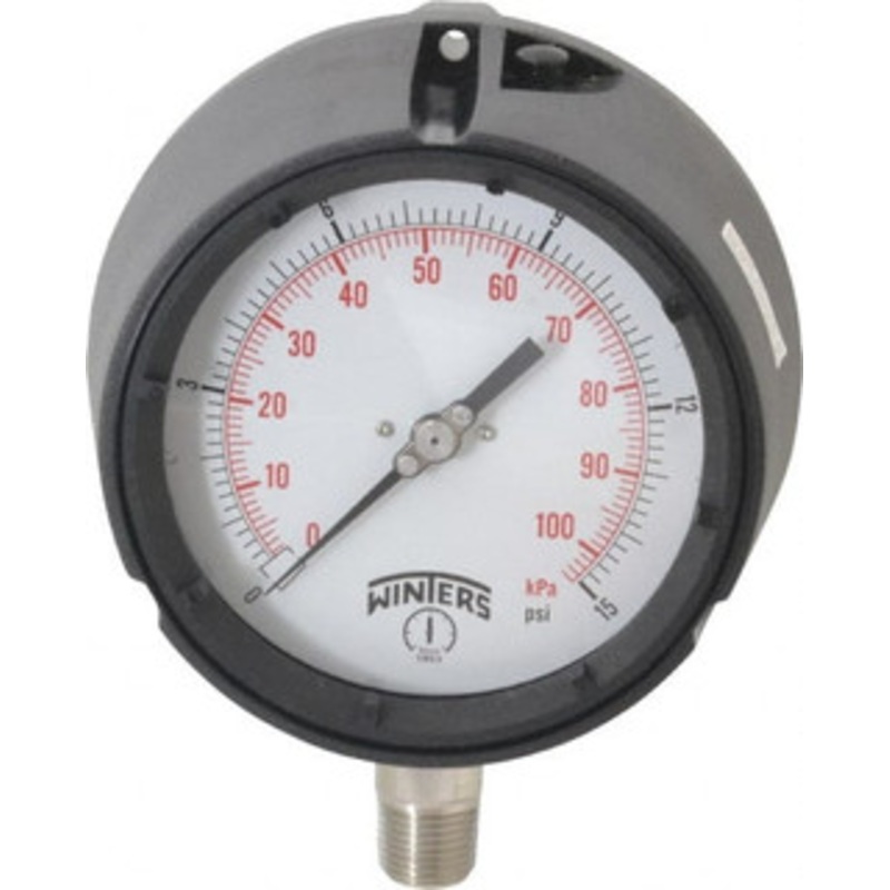Winters Instruments 4-1/2 Dial, 1/2 Thread, 0-15 Scale Range, Pressure Gauge Lower Connection Mount, Accurate to 0.5% of Scale PPC5061 – 89905954