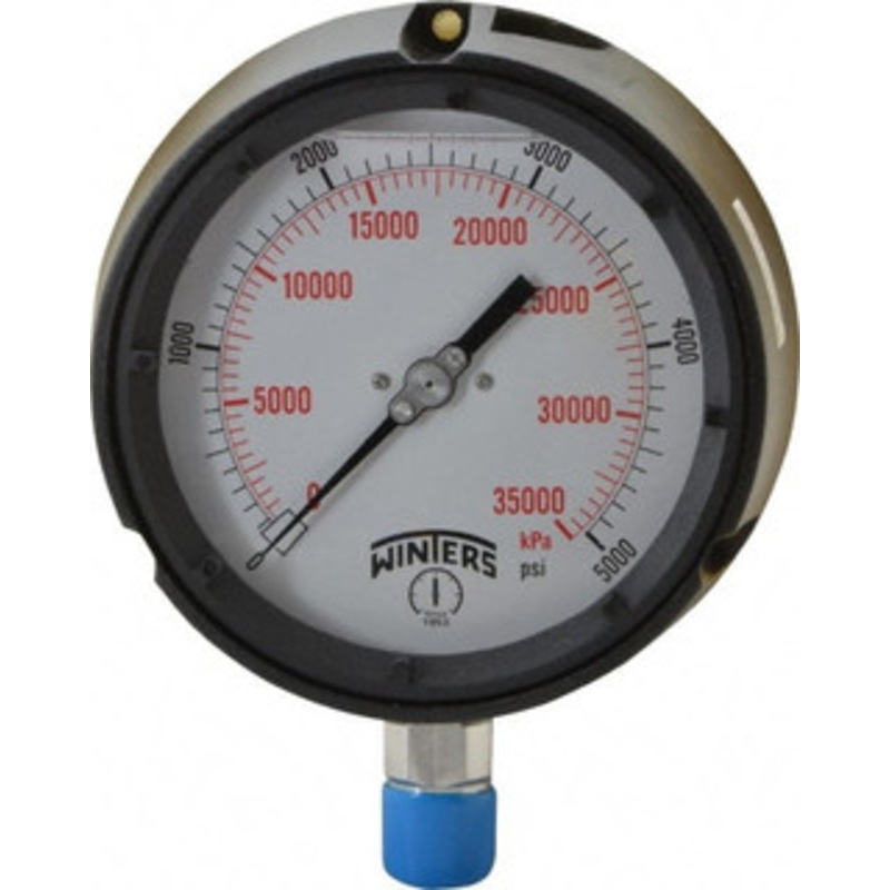Winters Instruments 4-1/2 Dial, 1/2 Thread, 0-5,000 Scale Range, Pressure Gauge Lower Connection Mount, Accurate to 0.5% of Scale PPC5074-45G – 89906200