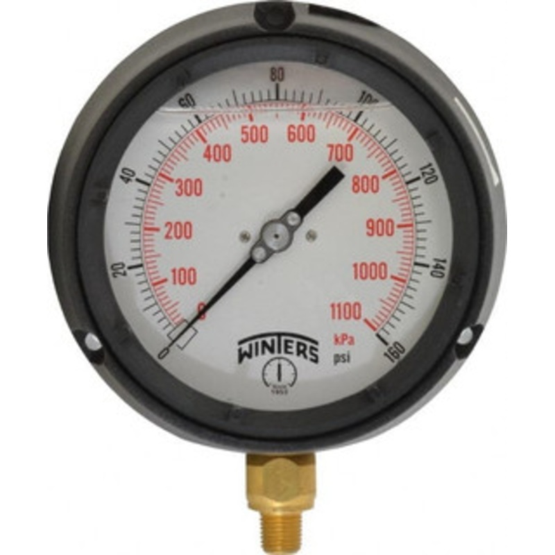 Winters Instruments 4-1/2 Dial, 1/4 Thread, 0-160 Scale Range, Pressure Gauge Lower Connection Mount, Accurate to 0.5% of Scale PPC5085-45G – 89906333
