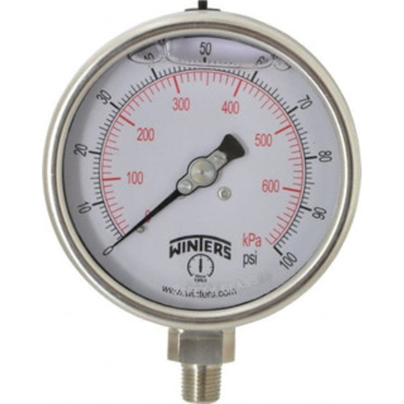 Winters Instruments 4 Dial, 1/4 Thread, 0-100 Scale Range, Pressure Gauge Lower Connection Mount, Accurate to 1% of Scale PSC266G – 55193239