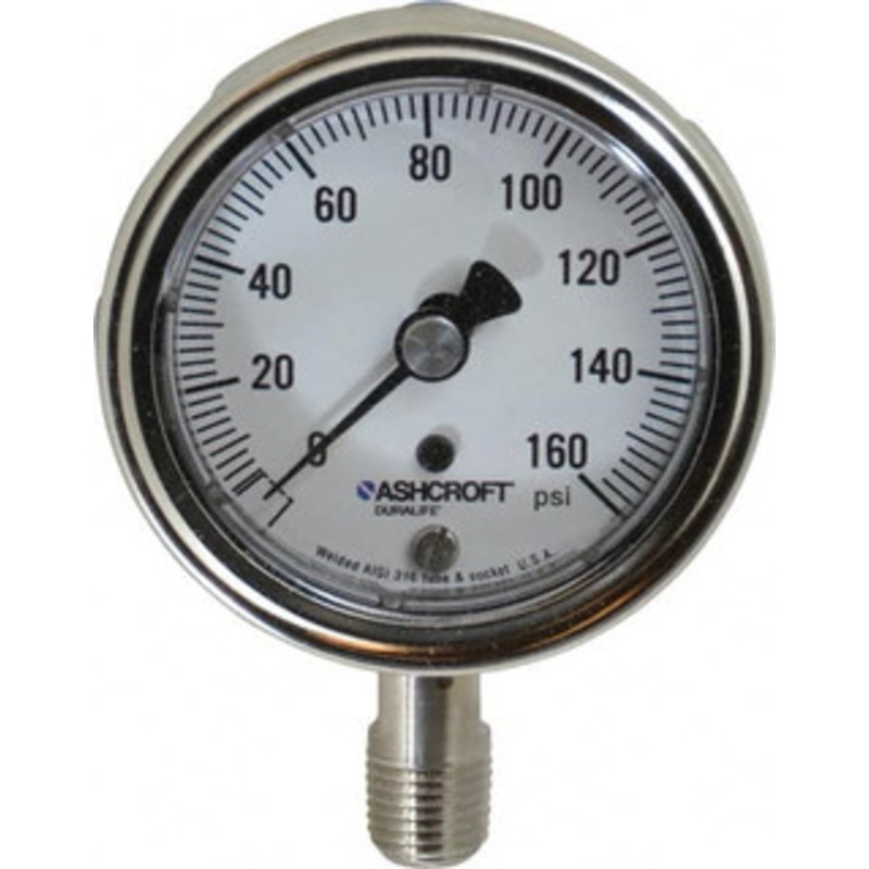 Ashcroft 2-1/2 Dial, 1/4 Thread, 0-160 Scale Range, Pressure Gauge Lower Connection Mount, Accurate to 1% of Scale 94329 – 56481534