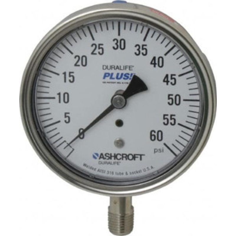Ashcroft 3-1/2 Dial, 1/4 Thread, 0-60 Scale Range, Pressure Gauge Lower Connection Mount, Accurate to 1% of Scale 94337XLL – 75011445