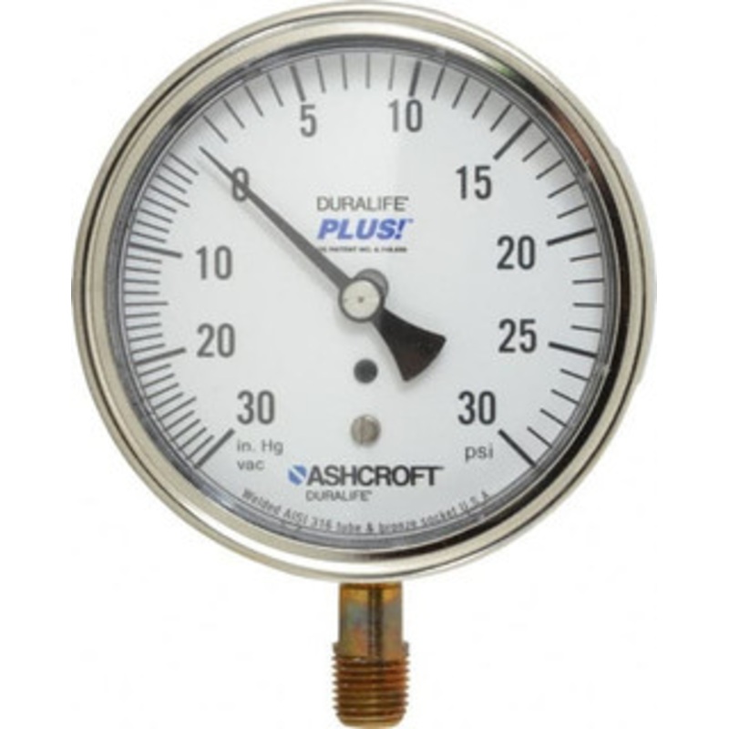 Ashcroft 3-1/2 Dial, 1/4 Thread, 30-0-30 Scale Range, Pressure Gauge Lower Connection Mount, Accurate to 1% of Scale 94596XLL – 75011742