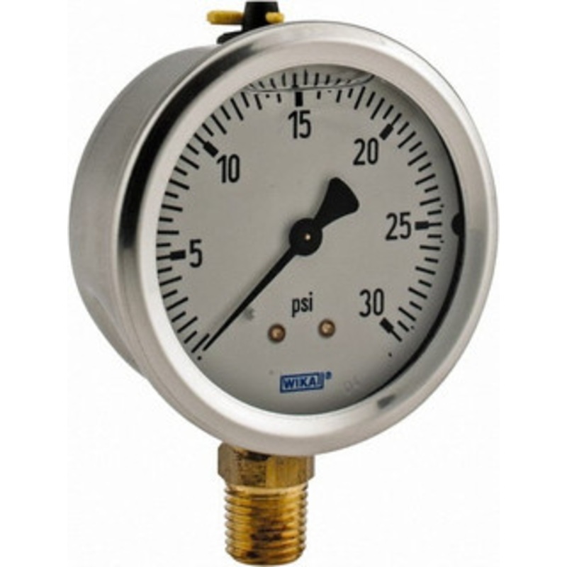 WIKA 2-1/2 Dial, 1/4 Thread, 0-30 Scale Range, Pressure Gauge Lower Connection Mount, Accurate to 1.5% of Scale 9767045 – 56453491