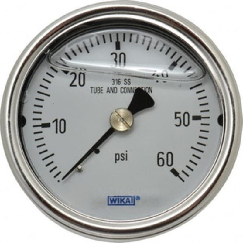 WIKA 2-1/2 Dial, 1/4 Thread, 0-60 Scale Range, Pressure Gauge Center Back Connection Mount, Accurate to 2-1-2% of Scale 9832127 – 09355678