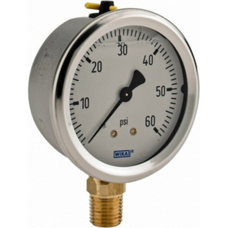 WIKA 2-1/2 Dial, 1/4 Thread, 0-60 Scale Range, Pressure Gauge Lower Connection Mount, Accurate to 1.5% of Scale 9767053 – 56453509