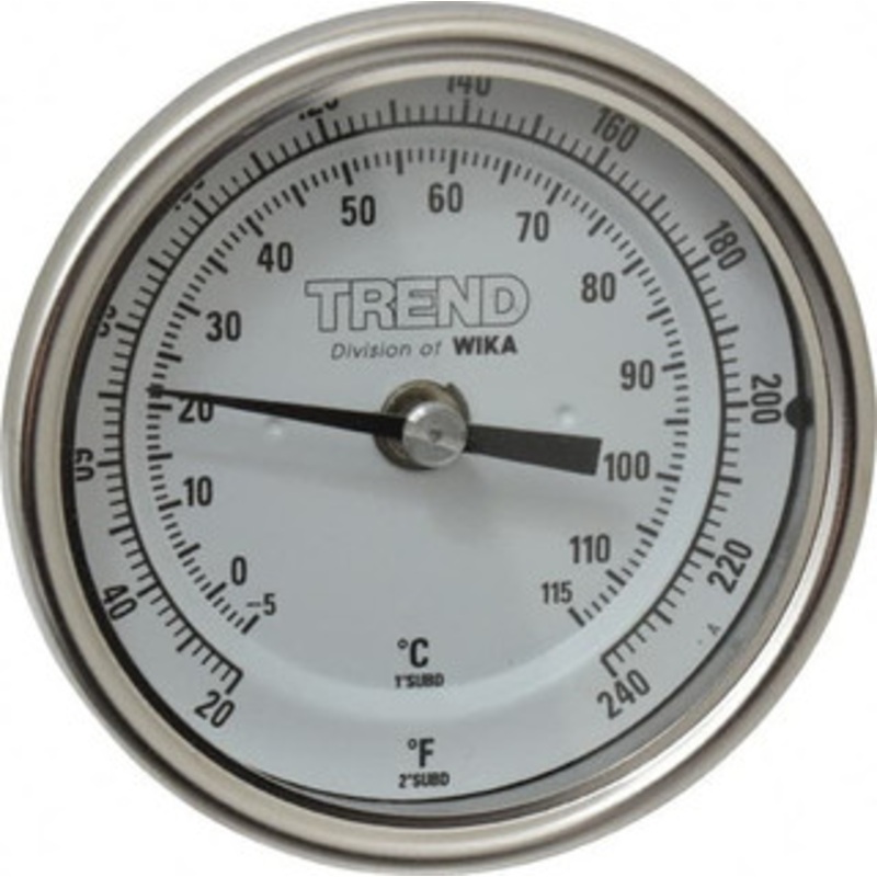 WIKA 2-1/2 Stem, 20 to 240 F Bi-Metal Thermometer Back Connected, 1% Accurate, Stainless Steel 30025A007G4 – 56426489