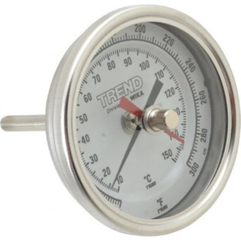 WIKA 2-1/2 Stem, 50 to 300 F Bi-Metal Thermometer Back Connected, 1% Accurate, Stainless Steel 30025A008G4MM – 56442213