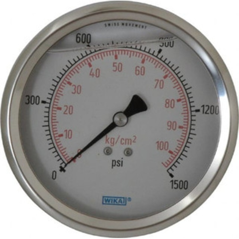 WIKA 4 Dial, 1/4 Thread, 0-1,500 Scale Range, Pressure Gauge Lower Back Connection Mount, Accurate to 1% of Scale 9694328 – 56454309