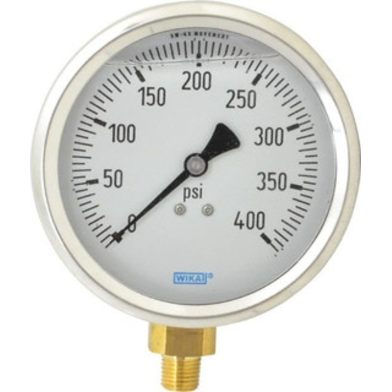 WIKA 4 Dial, 1/4 Thread, 0-400 Scale Range, Pressure Gauge Lower Connection Mount, Accurate to 1% of Scale 9699150 – 56454044