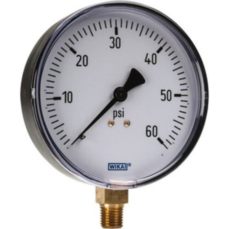 WIKA 4 Dial, 1/4 Thread, 0-60 Scale Range, Pressure Gauge Lower Connection Mount, Accurate to 3-2-3% of Scale 4255993 – 86433984