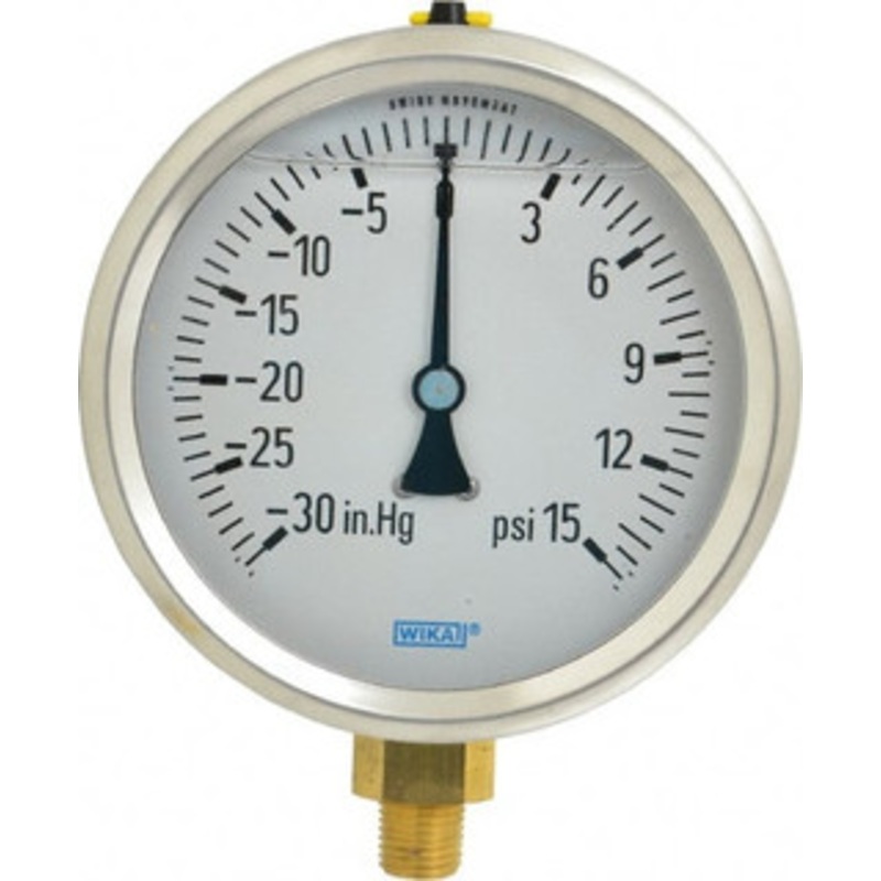 WIKA 4 Dial, 1/4 Thread, 30-0-15 Scale Range, Pressure Gauge Lower Connection Mount, Accurate to 1% of Scale 9699036 – 56453913