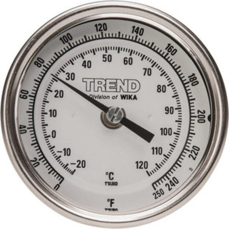WIKA 6 Stem, 0 to 250 F Bi-Metal Thermometer Back Connected, 1% Accurate, Stainless Steel 52872802 – 56426711