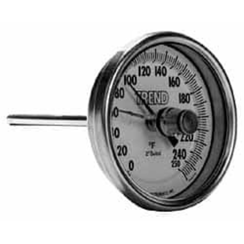 WIKA 9 Stem, 50 to 400 F Bi-Metal Thermometer Back Connected, 1% Accurate, Stainless Steel 30090A009G4MM – 56442585