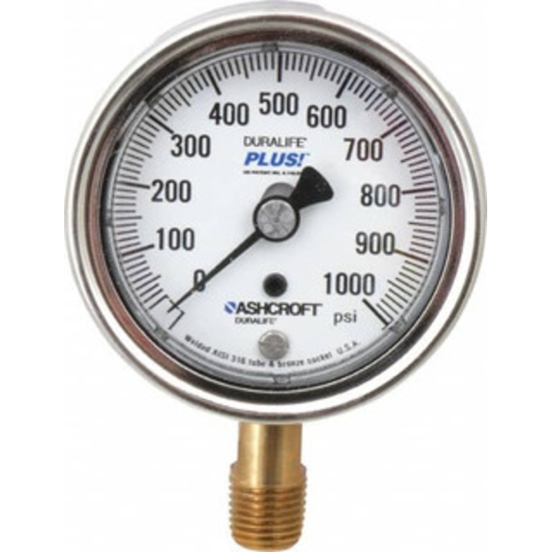 Ashcroft 2-1/2 Dial, 1/4 Thread, 0-1,000 Scale Range, Pressure Gauge Lower Connection Mount, Accurate to 1% of Scale 95419XLL – 75012021
