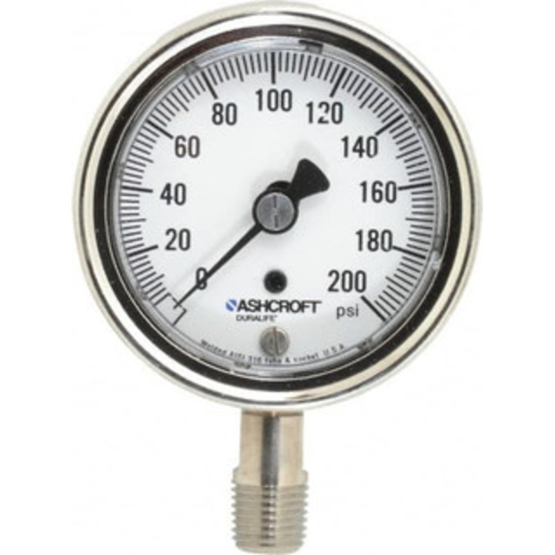Ashcroft 2-1/2 Dial, 1/4 Thread, 0-200 Scale Range, Pressure Gauge Lower Connection Mount, Accurate to 1% of Scale 94330 – 56481542