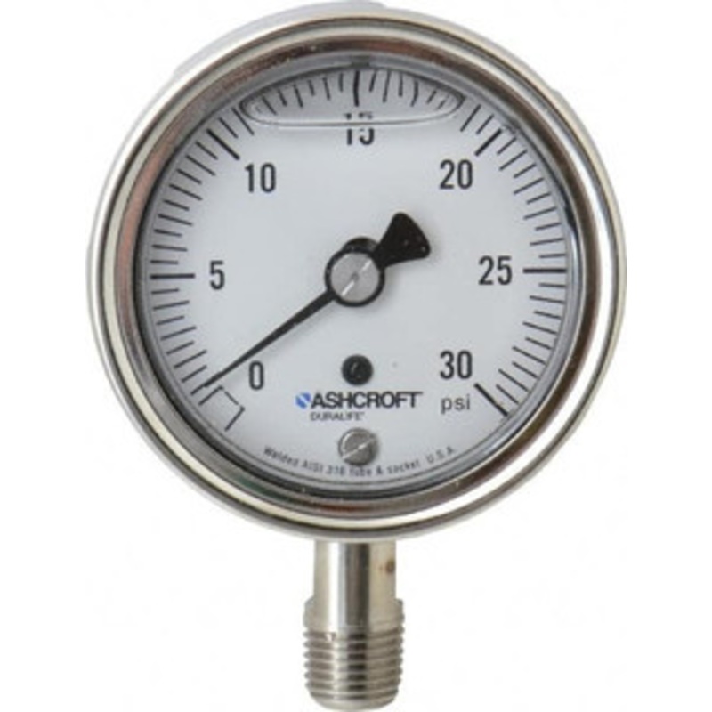 Ashcroft 2-1/2 Dial, 1/4 Thread, 0-30 Scale Range, Pressure Gauge Lower Connection Mount, Accurate to 1% of Scale 94474 – 56480668