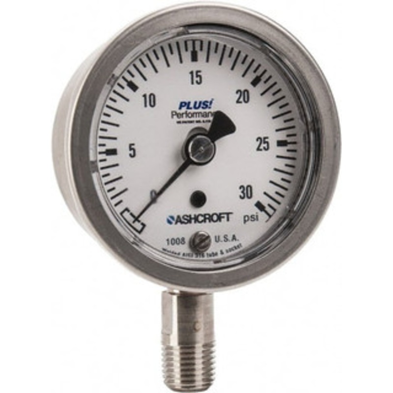 Ashcroft 2-1/2 Dial, 1/4 Thread, 0-30 Scale Range, Pressure Gauge Lower Connection Mount, Accurate to 3-2-3% of Scale 95484XLL – 75013276