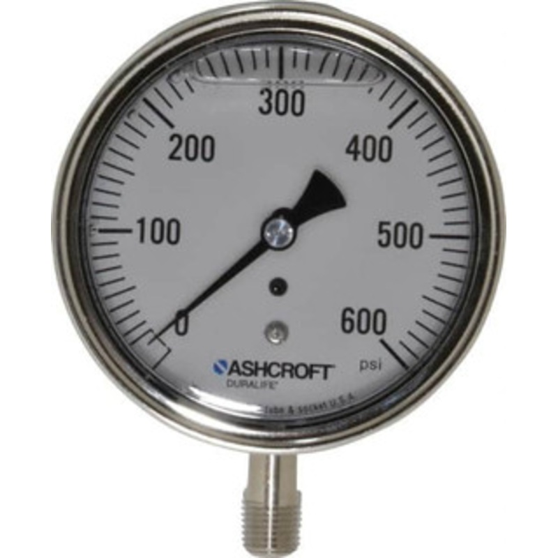 Ashcroft 3-1/2 Dial, 1/4 Thread, 0-600 Scale Range, Pressure Gauge Lower Connection Mount, Accurate to 1% of Scale 94491 – 56481153